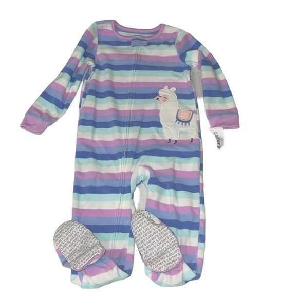 Carter's Toddler Girls Striped Llama Fleece Pajamas - Picture 1 of 6